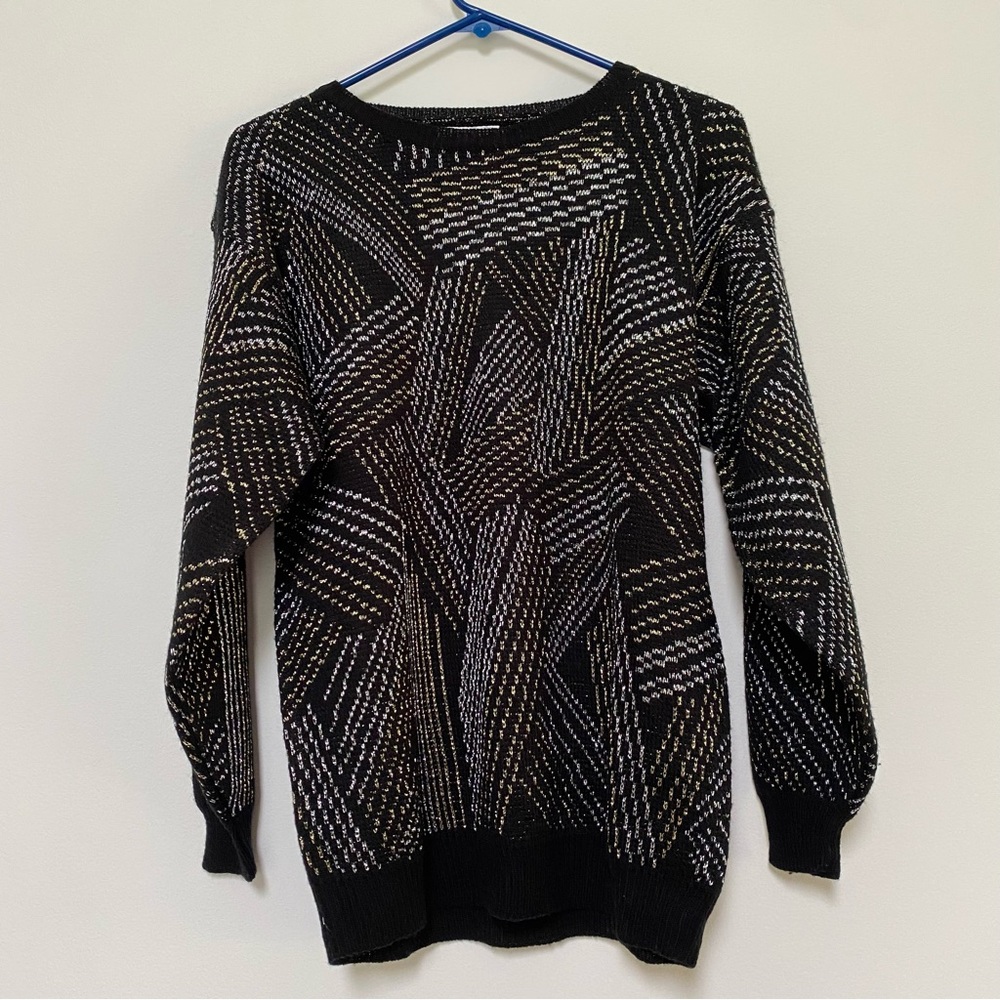 Vintage Personal Sweater Black Silver Gold Size Medium